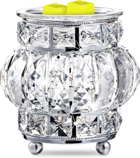 Electric Wax Melt Warmer Wrought Iron Crystal Oil Burner for Home (Silver)