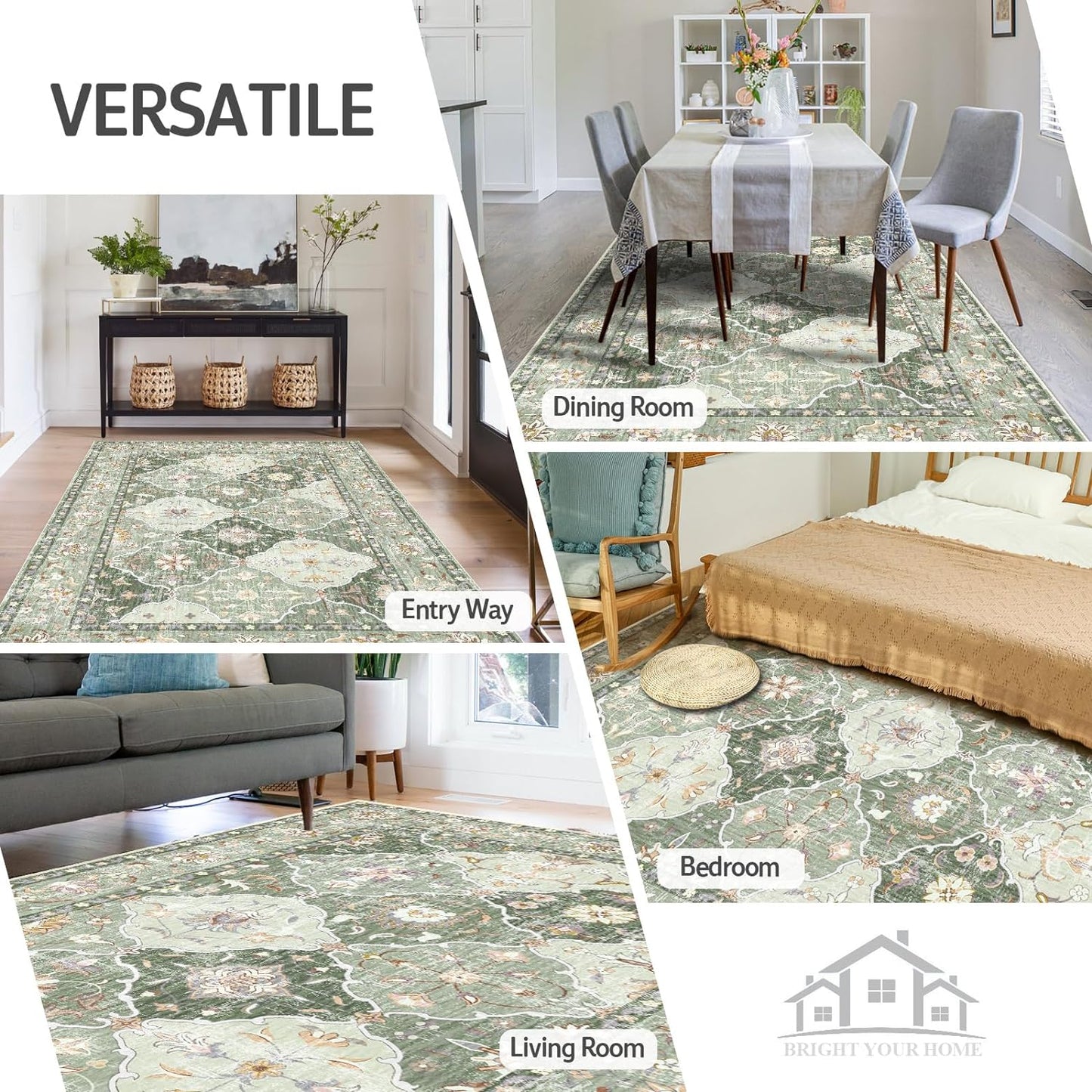 Boho Vintage Area Rugs 5×7 Traditional Green Carpet