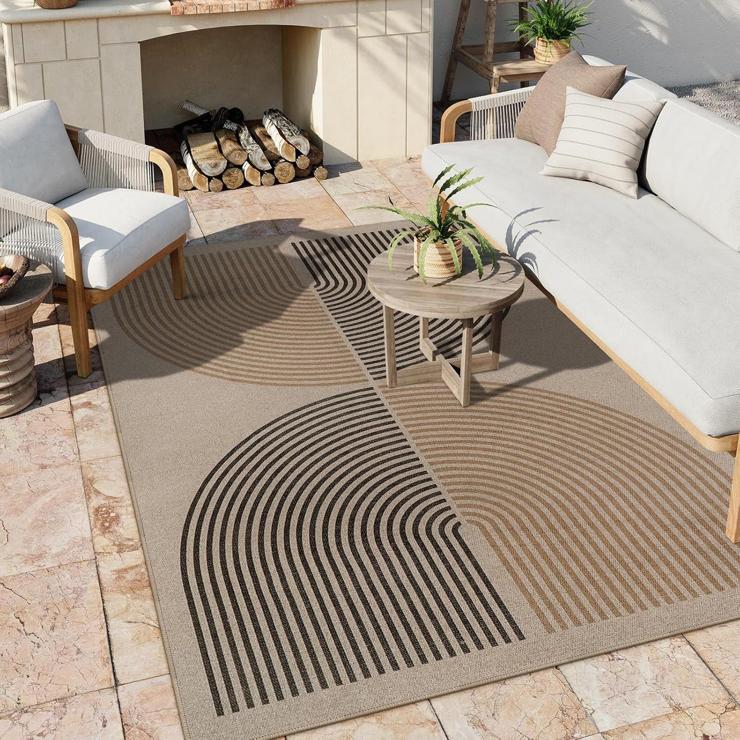 Modern Rainbow Easy Jute Rug, Washable 5X7 Area Rugs for Living Room, Black