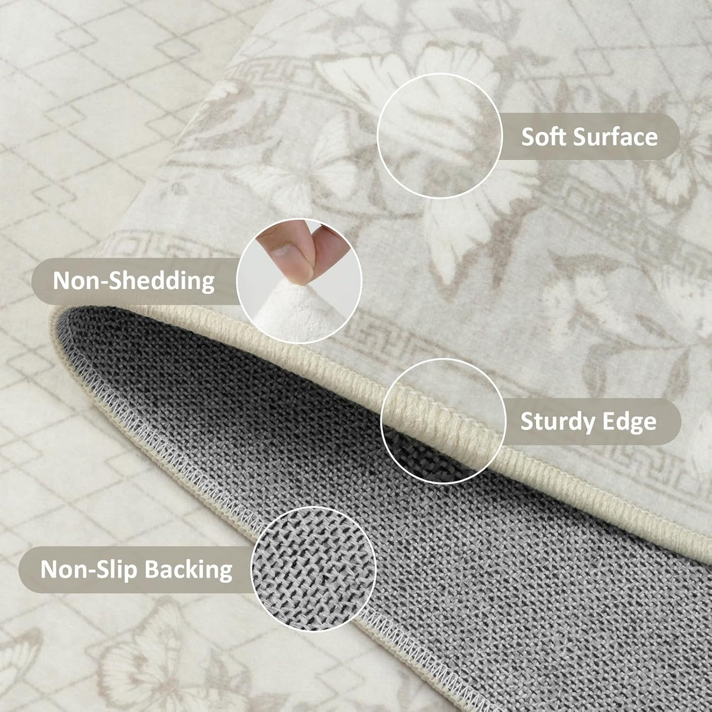 Runner Rug Non-Slip 2X6, Washable Butterfly Beige Rug Runners for Hallways, (Beige,2'X6')