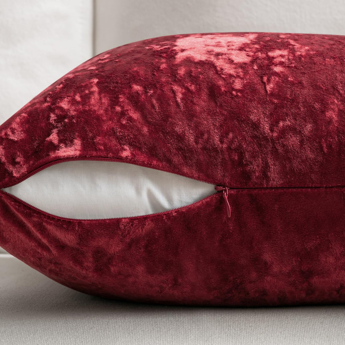 Velvet Throw Pillow Covers Burgundy 20X20 Inch Set of 2