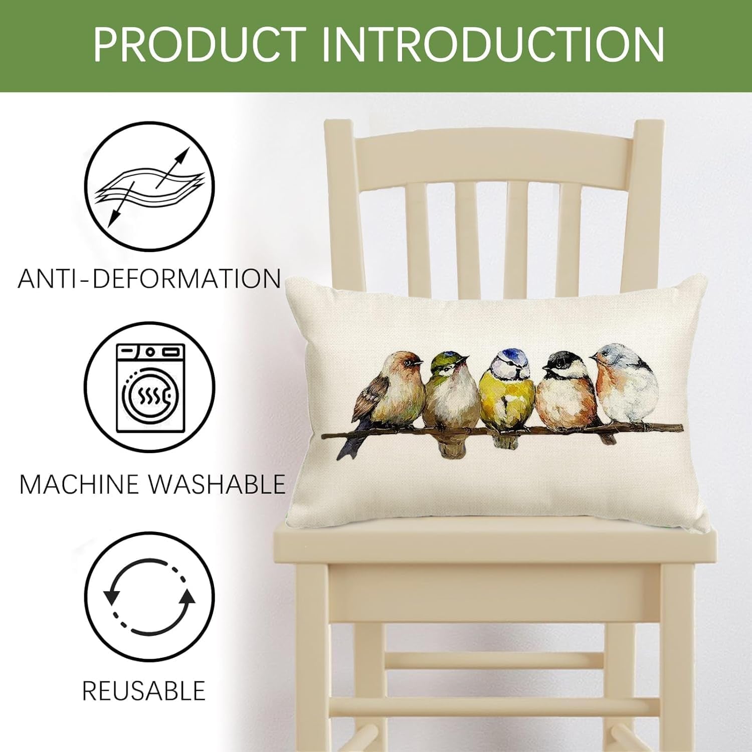 Watercolor Birds Pillows Decorative Throw Pillows 12X20, Hand-Painted Oil Painting