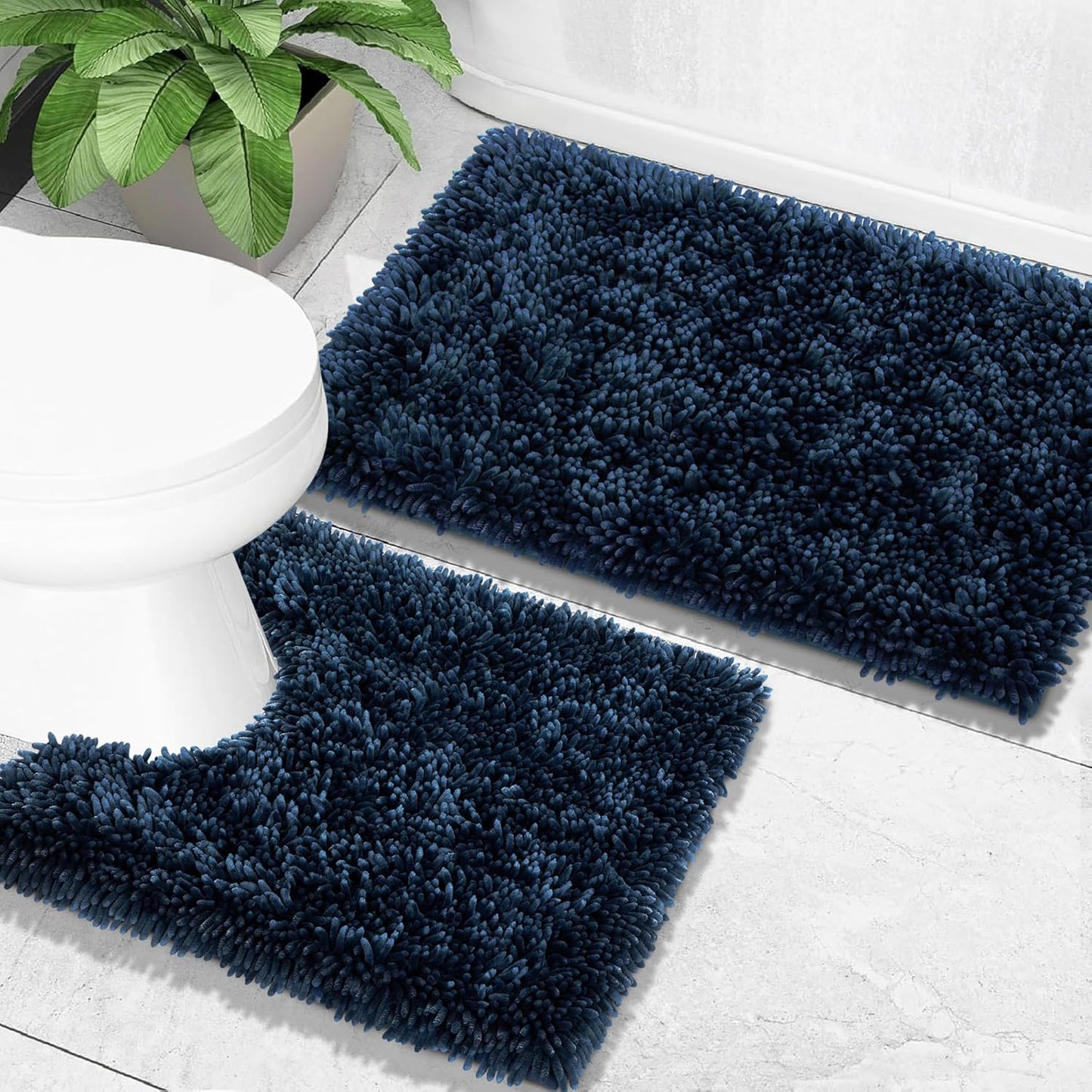 Bathroom Rugs Sets 2 Piece, Soft Absorbent Bathmat Non-Slip Backing, 31.5"X20"+24"X20", Blue