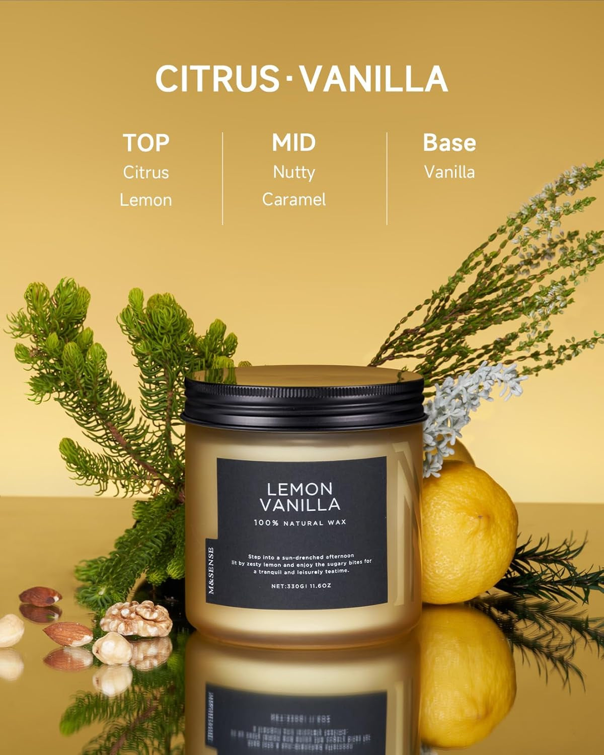 Lemon Vanilla Scented Candles, 11.6Oz