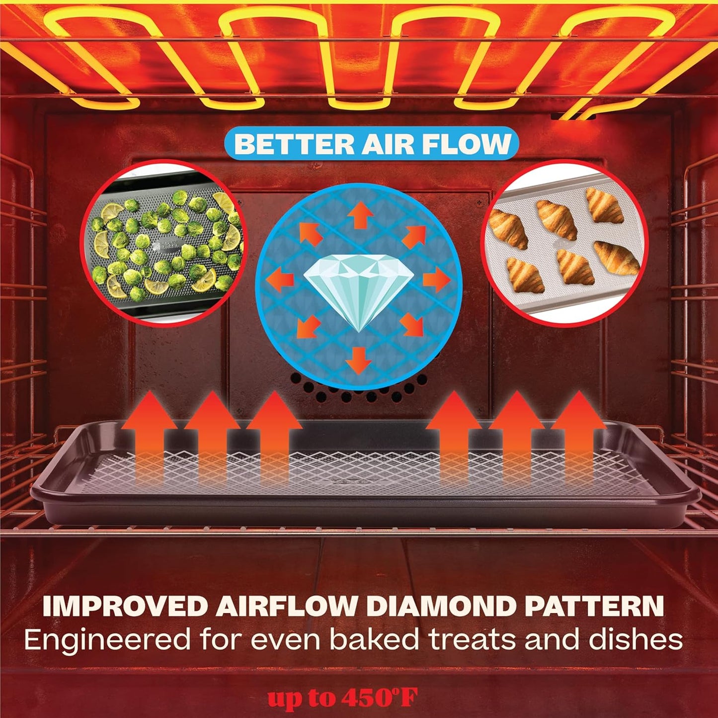 Baking Sheet Pan Set, 3X Cookie Sheets for Oven, Diamond Texture Premium Air Flow Circulation, Set of 3 Baking Trays
