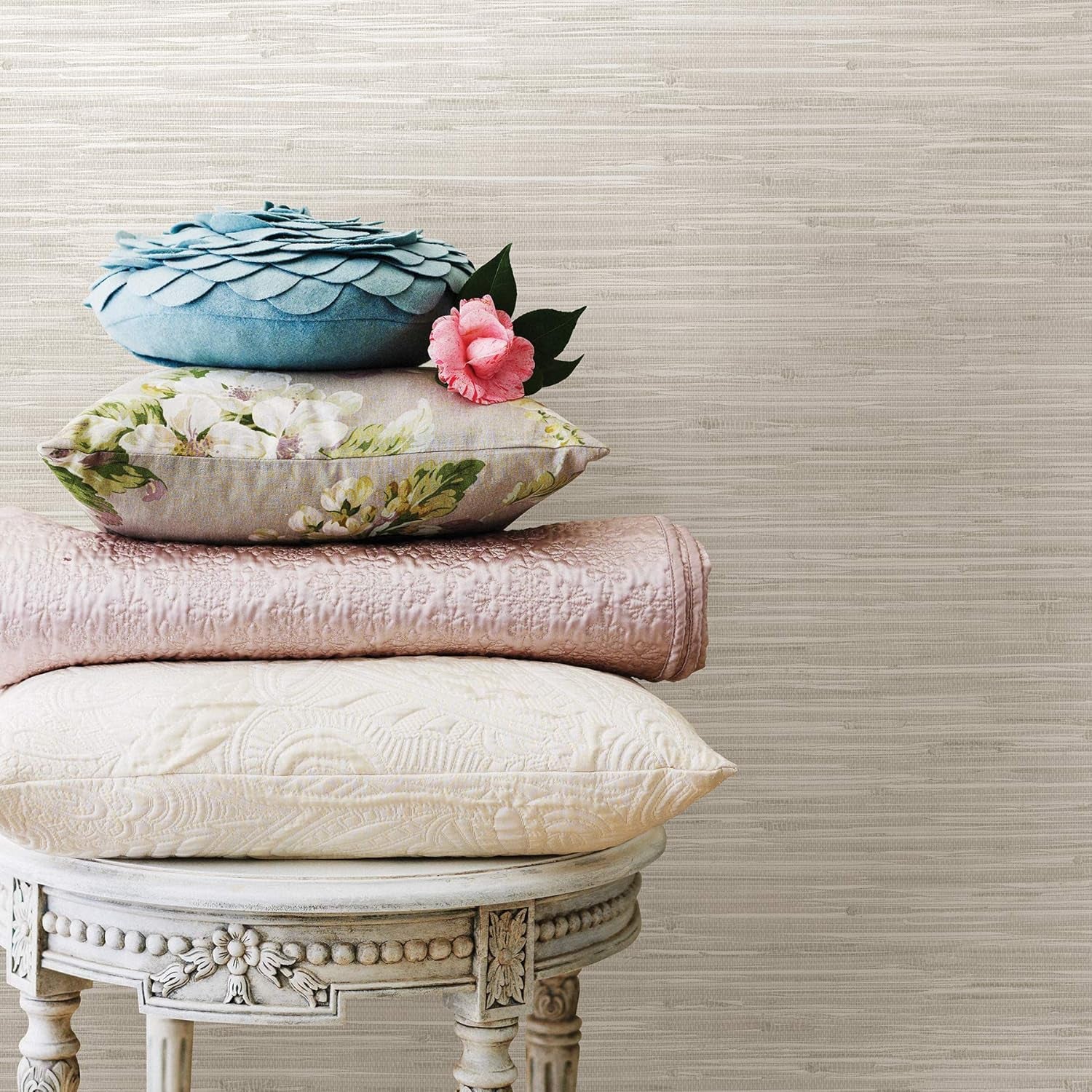 Cream Grass weave Peel & Stick Wallpaper, Neutral