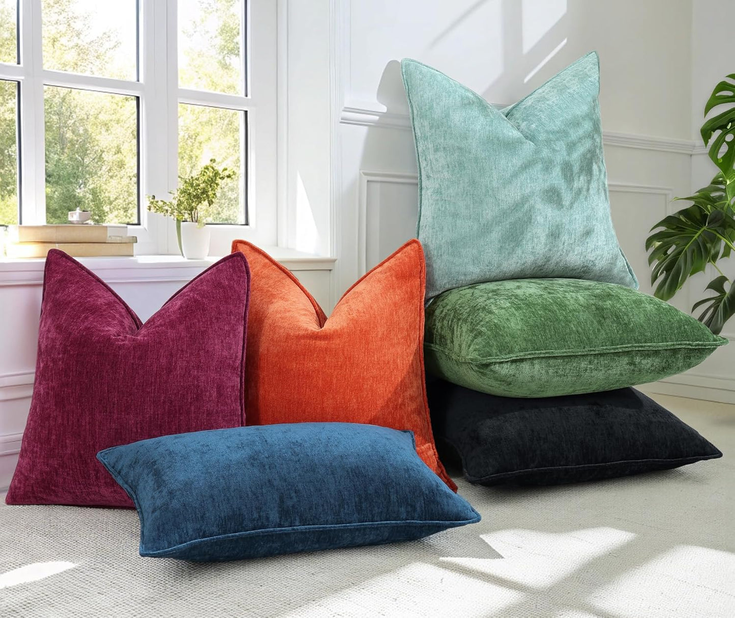 Couch Throw Pillow Covers 12X20 Set of 2, Decorative Soft Chenille Lumbar Pillow Covers, Poseidon