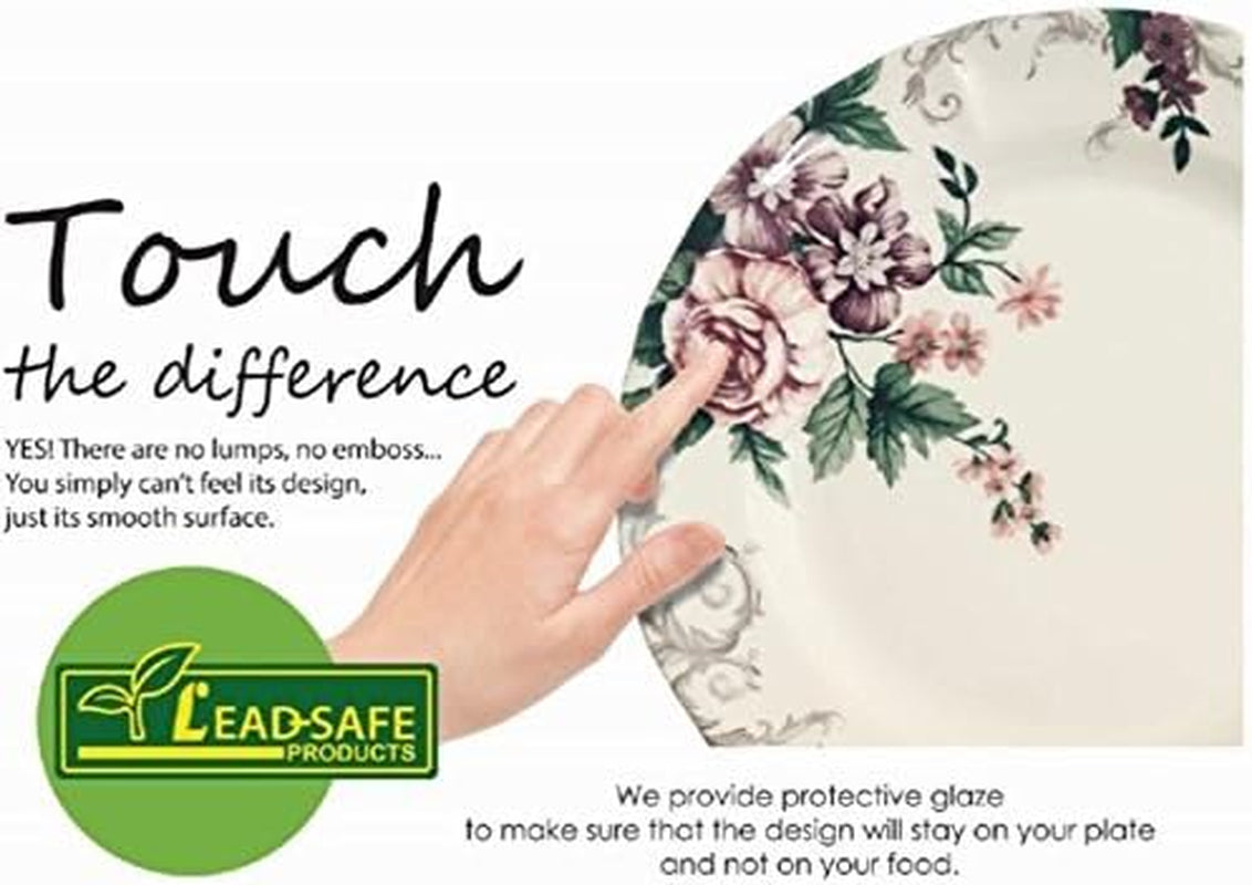 Tudor Royal 12-Piece round Porcelain Dinnerware Set, Service for 4, Rosemary, Summer Flowers