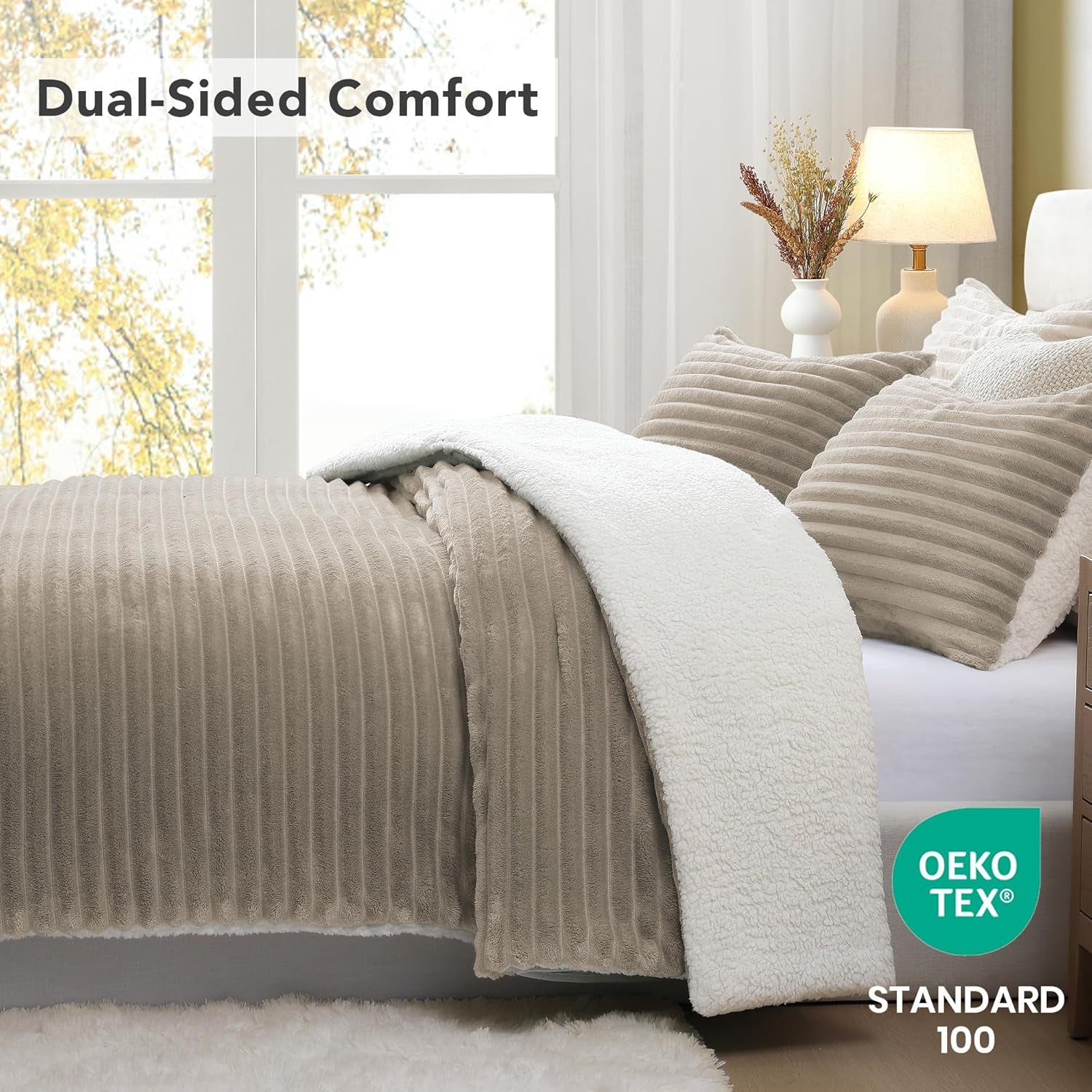 Twin Sherpa Comforter Set with 1 Pillow Sham, Reversible 2-Piece Bed Set (Taupe, 66'' X 86'')