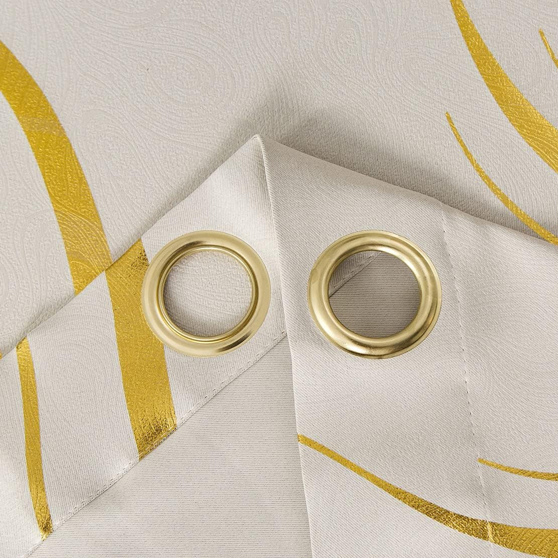 2 Panels Set Foil Print Striped Curtains for Living Room Bedroom (Beige and Gold, 2 X 54Wx84L)