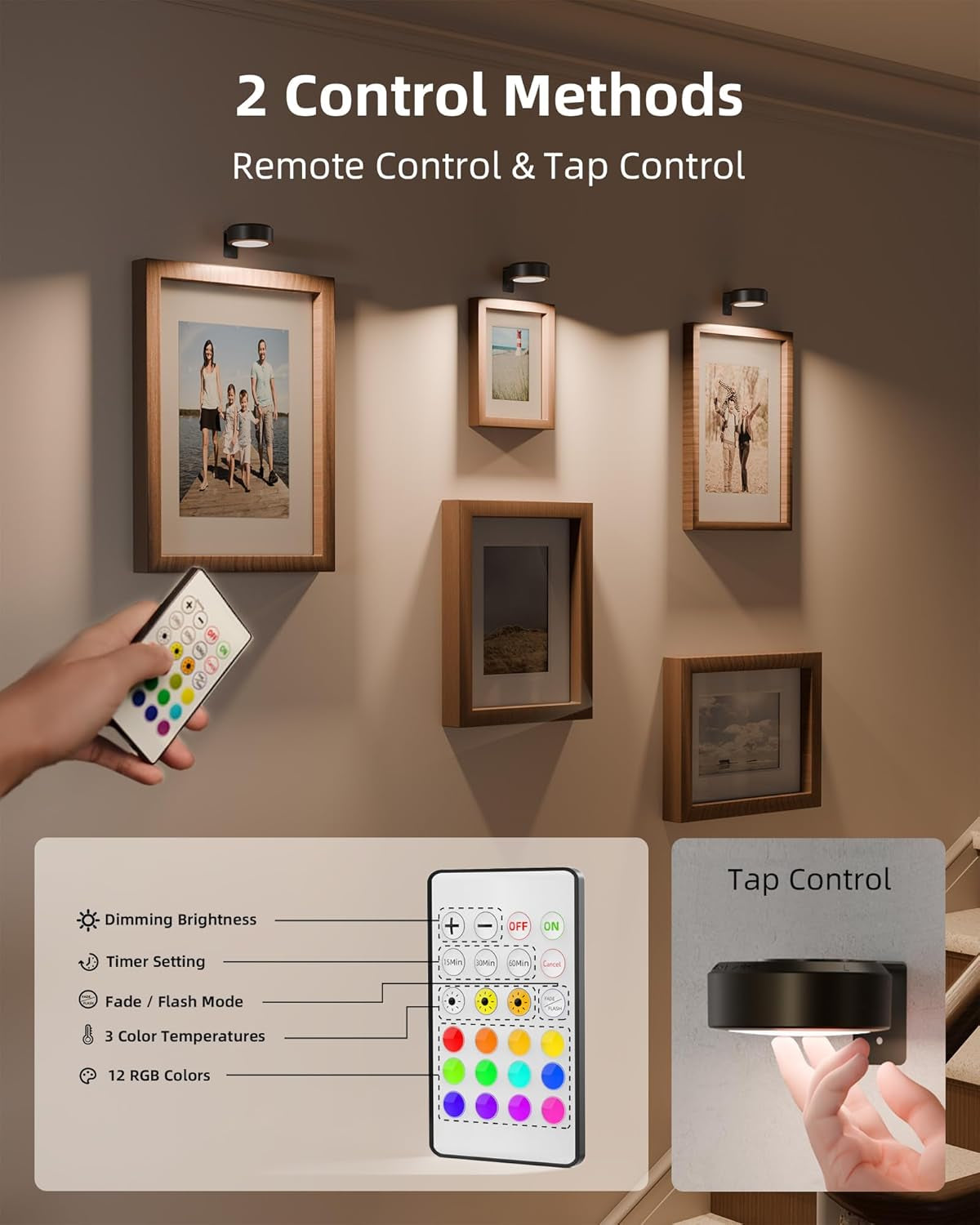 Picture Lights for Wall,2000Mah Rechargeable Battery Magnetic Poster Lights with 3 Color Temps(3 Pack)