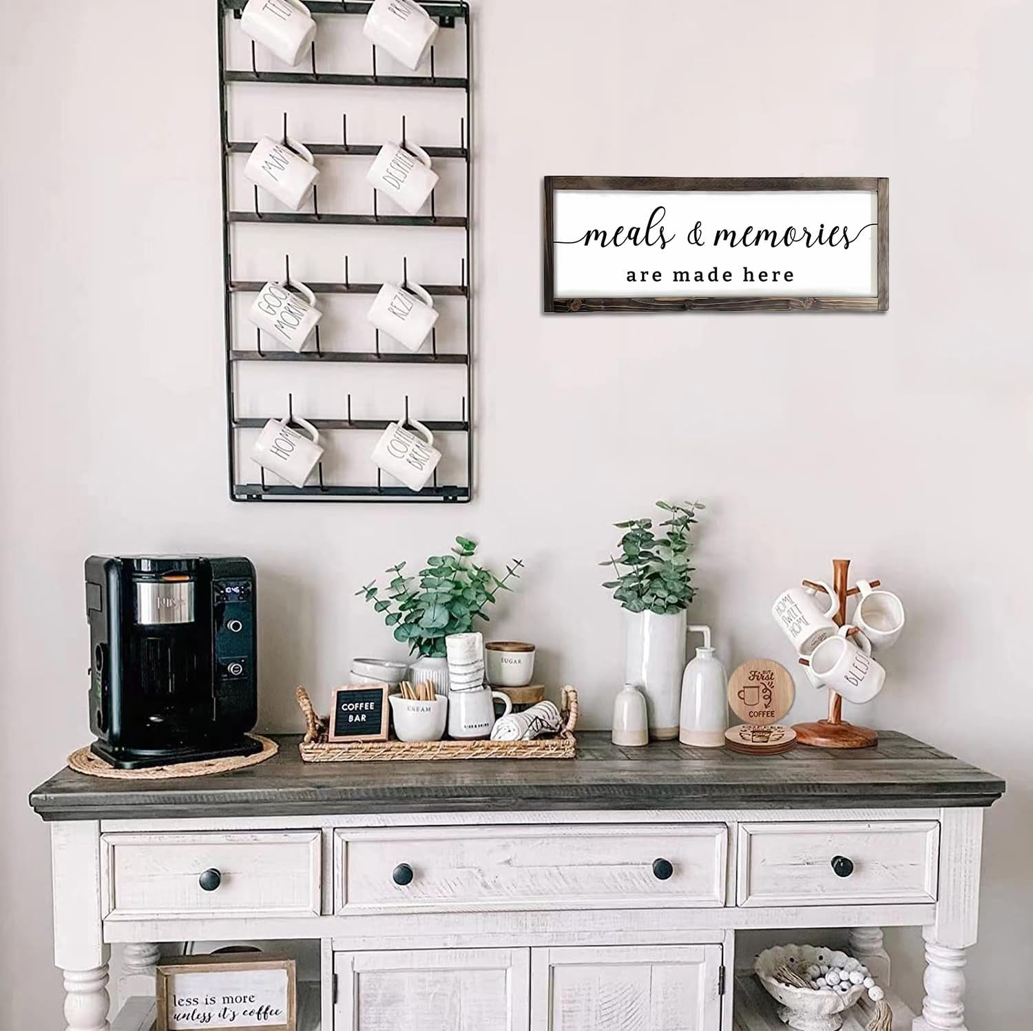 Farmhouse Kitchen Wall Decor, Meals and Memories Are Made Here Sign, Rustic Wood