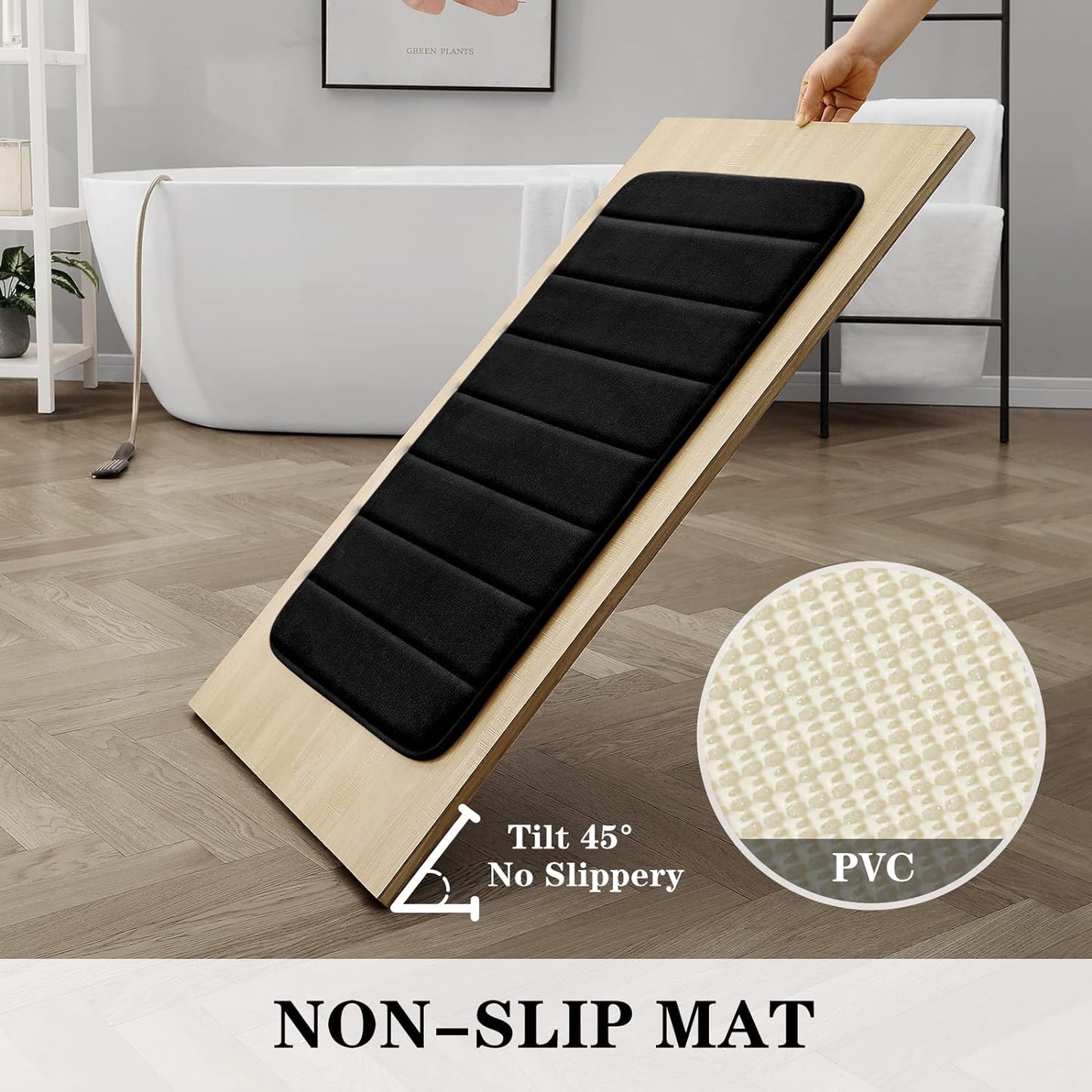 Black Memory Foam Bathroom Rug Set 3 Piece
