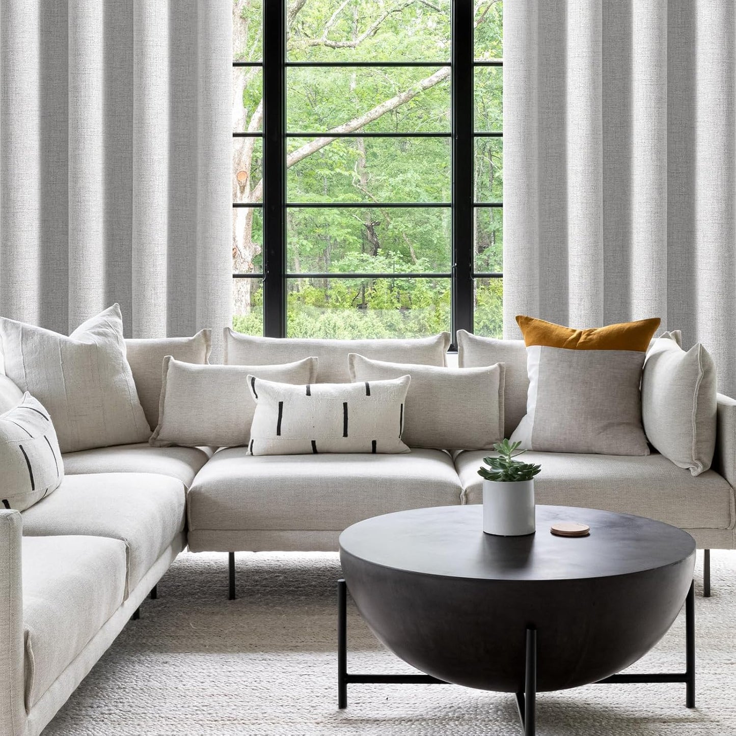 100% Blackout Window Curtains 84 Inches Long 2 Panels Set, Faux Linen Look (W52 X L84 Inch, White)