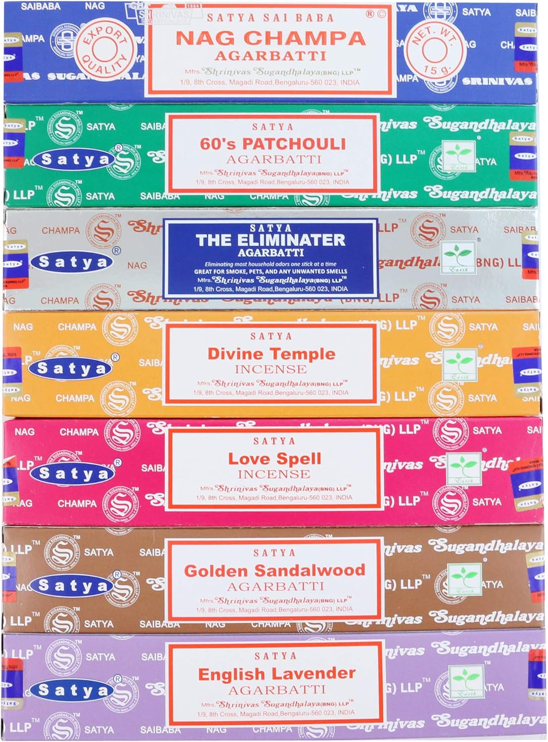 Incense Sticks Gift Set, 7 Scents, Nag Champa, Super Hit, Dragon's Blood, Sandalwood, Patchouli, Lavender, Positive Vibes, 15G Each (Oriental Mix)