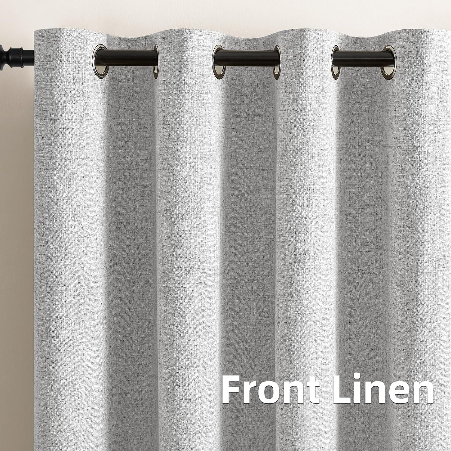 100% Blackout Window Curtains 84 Inches Long 2 Panels Set, Faux Linen Look (W52 X L84 Inch, White)