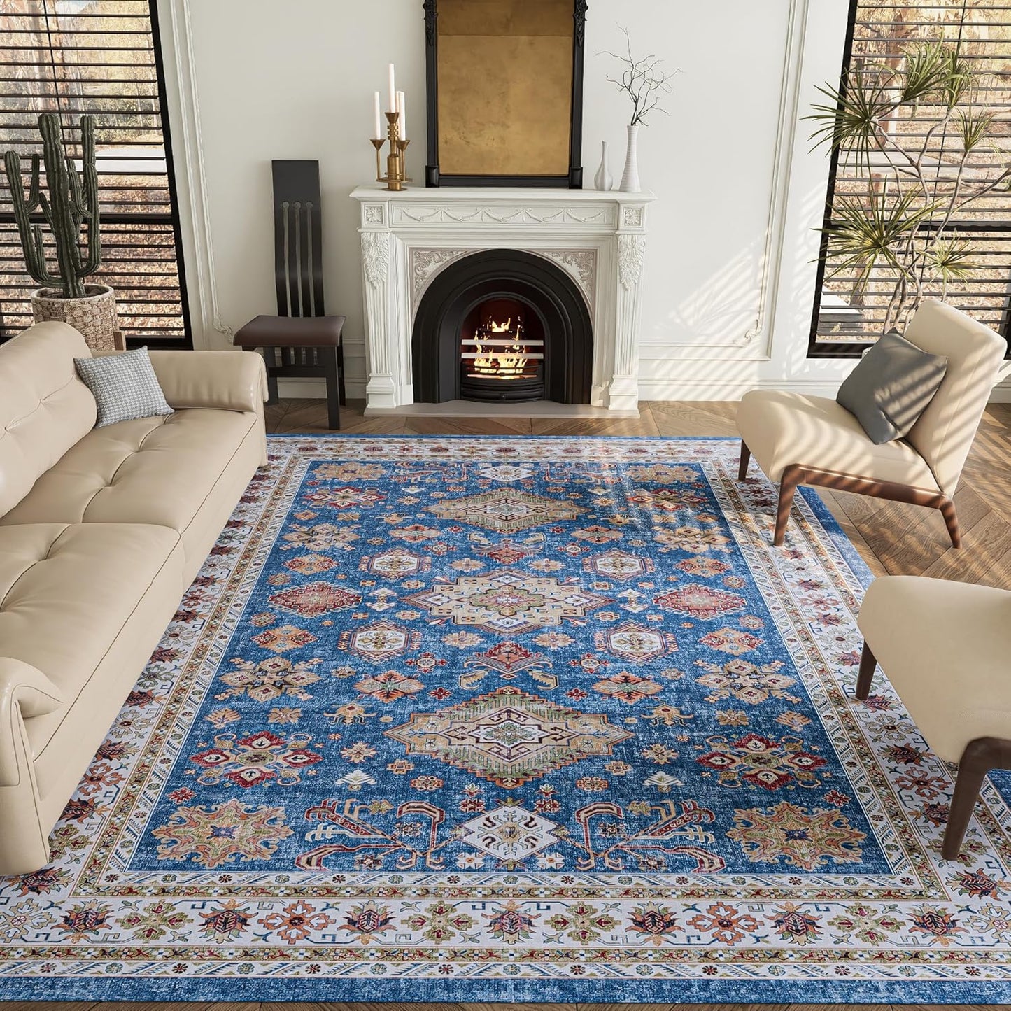 Vintage 8X10 Washable Area Rug, Non-Slip Backing & Durable Edge Binding