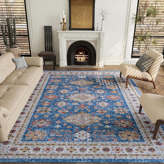 Vintage 8X10 Washable Area Rug, Non-Slip Backing & Durable Edge Binding