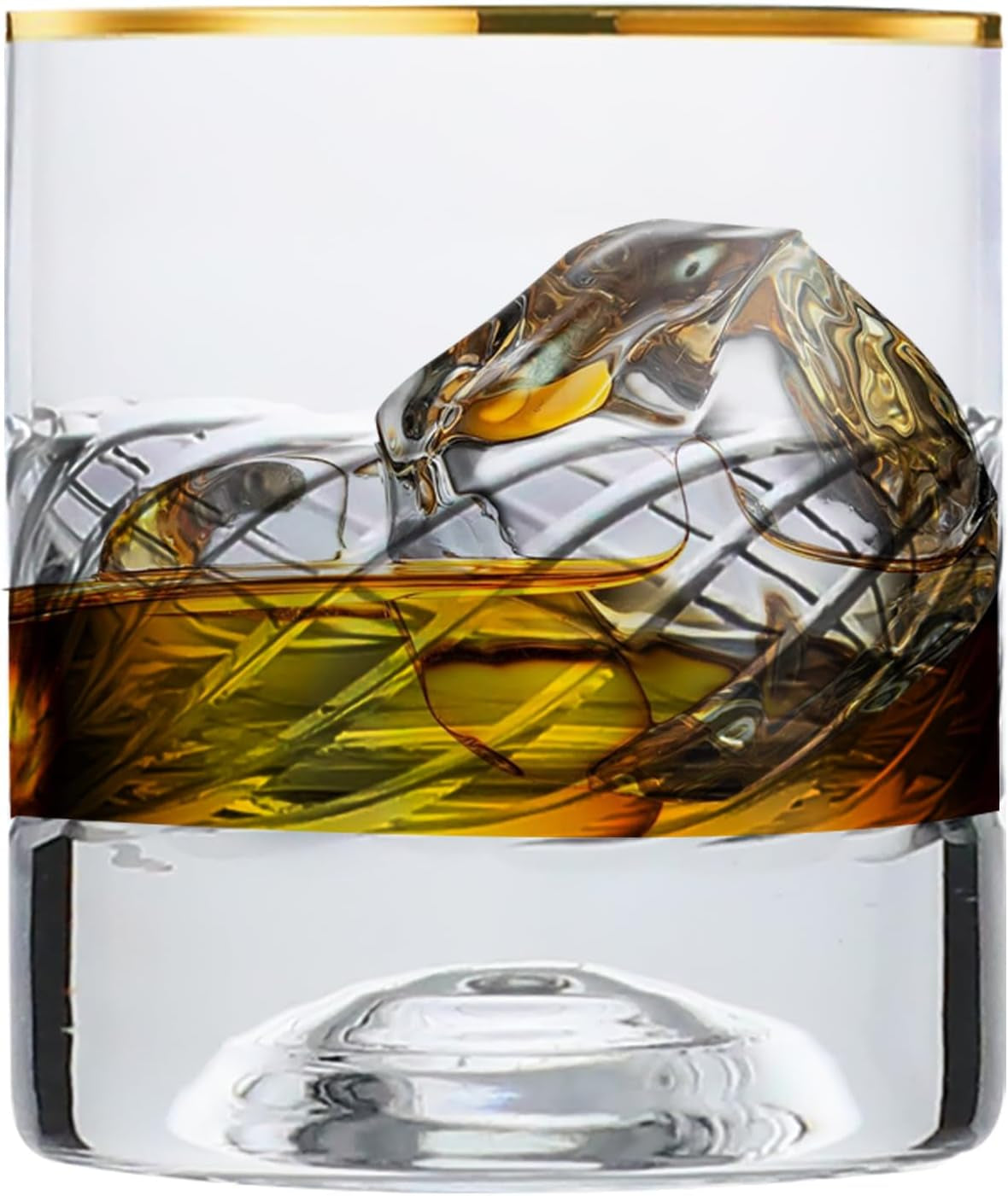 Cut Crystal Whiskey Glasses with Gold Rim Set of 4, 7 Oz
