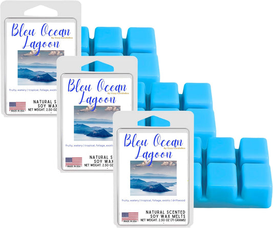Soy Wax Melts, Bleu Ocean Lagoon Volcano Wax Melts Made with 100% Soy and Essential Fragrance Oils Pack of 3