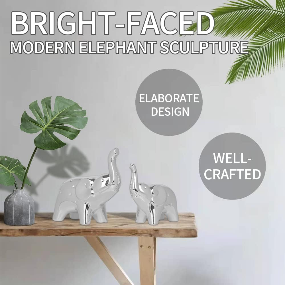 A Pair Elephant Statue Home Decor,Modern Style Figurines,Sculpture for Office Desktop Bookshelf Living Room (Silver)
