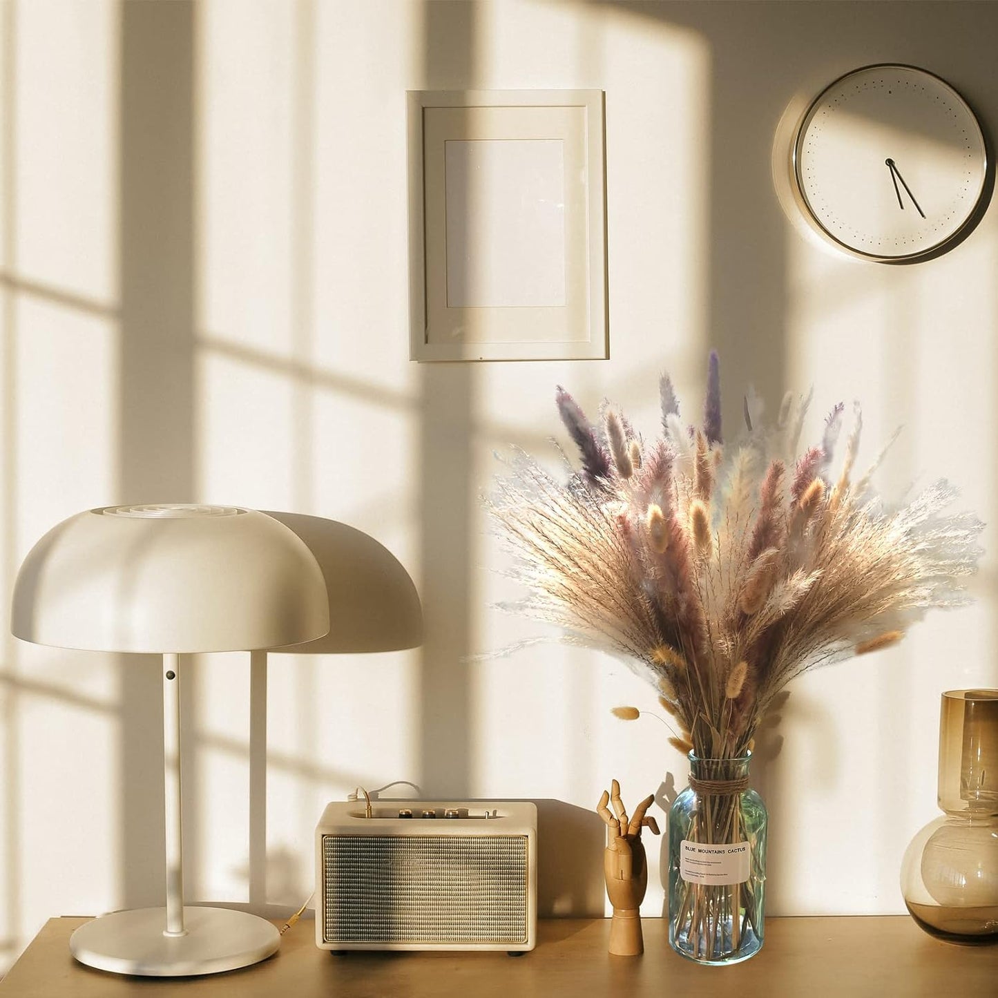 Pampas Grass Decor 110 Pcs 17.5Inch Natural Dried Pampas Grass-15Pcs White Pampas & 15Pcs Brown Pampas & 50Pcs Reed Grass& 30Pcs Bunny Tail Grass,Fluffy Dried Flowers for Home Decor Wedding Boho Decor