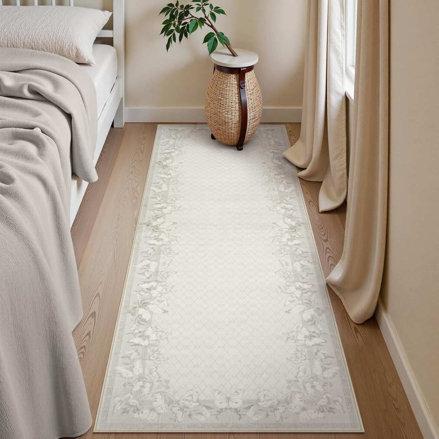 Runner Rug Non-Slip 2X6, Washable Butterfly Beige Rug Runners for Hallways, (Beige,2'X6')
