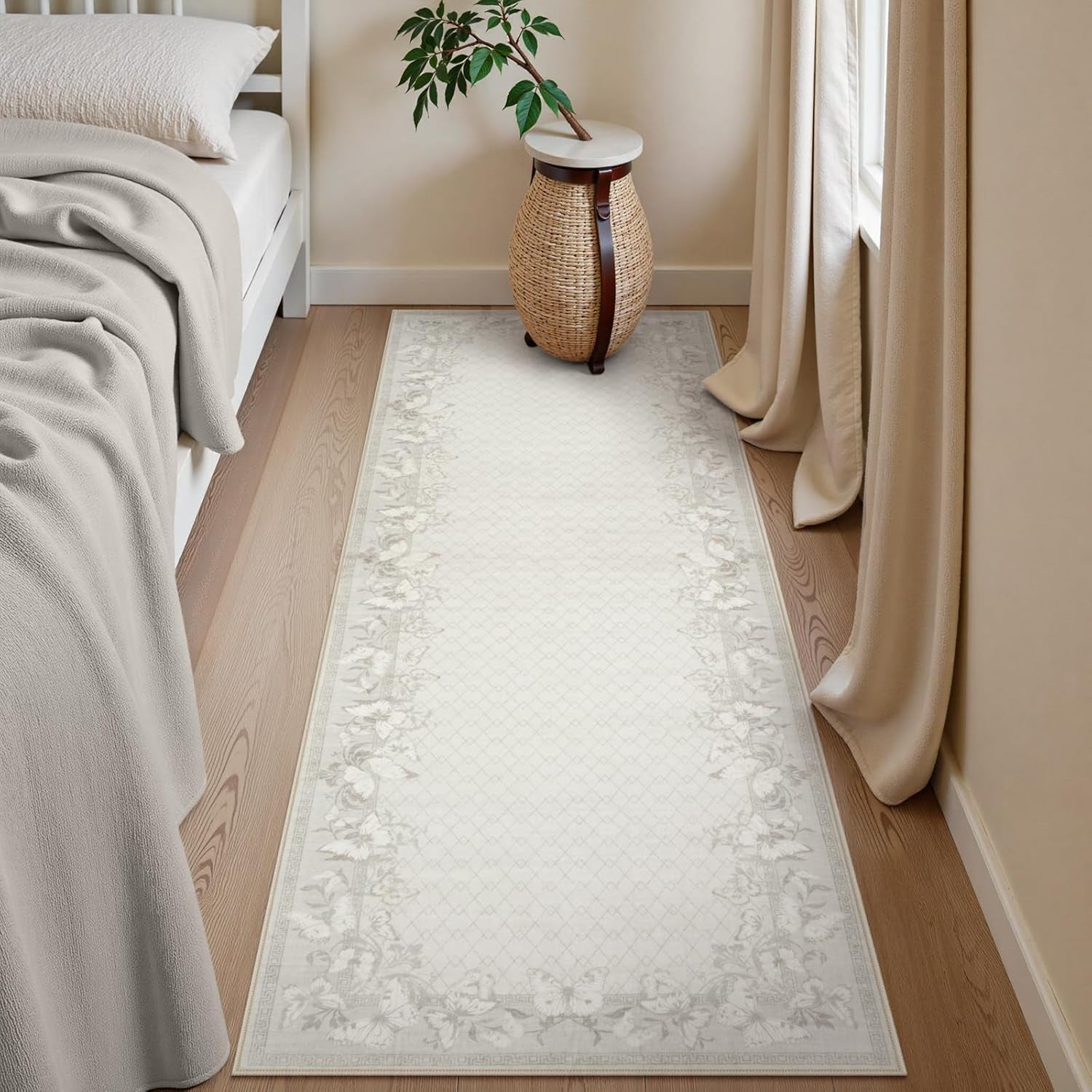 Runner Rug Non-Slip 2X6, Washable Butterfly Beige Rug Runners for Hallways, (Beige,2'X6')