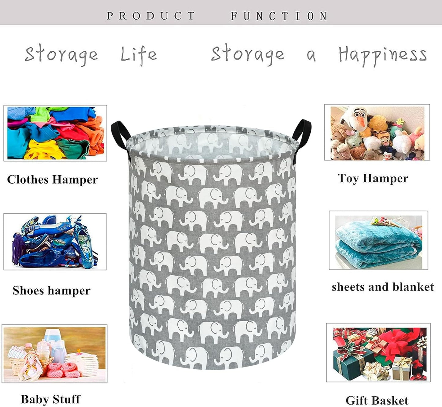 Baby Laundry Basket Kids Elephant Pattern Hamper, Large Storage Decor