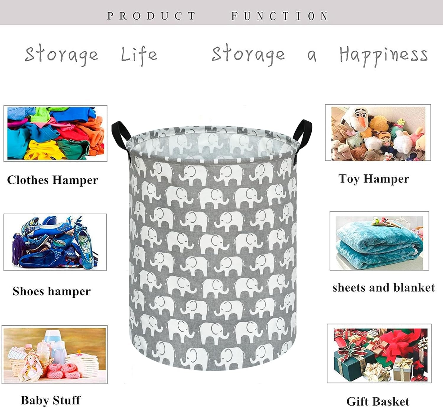 Baby Laundry Basket Kids Elephant Pattern Hamper, Large Storage Decor