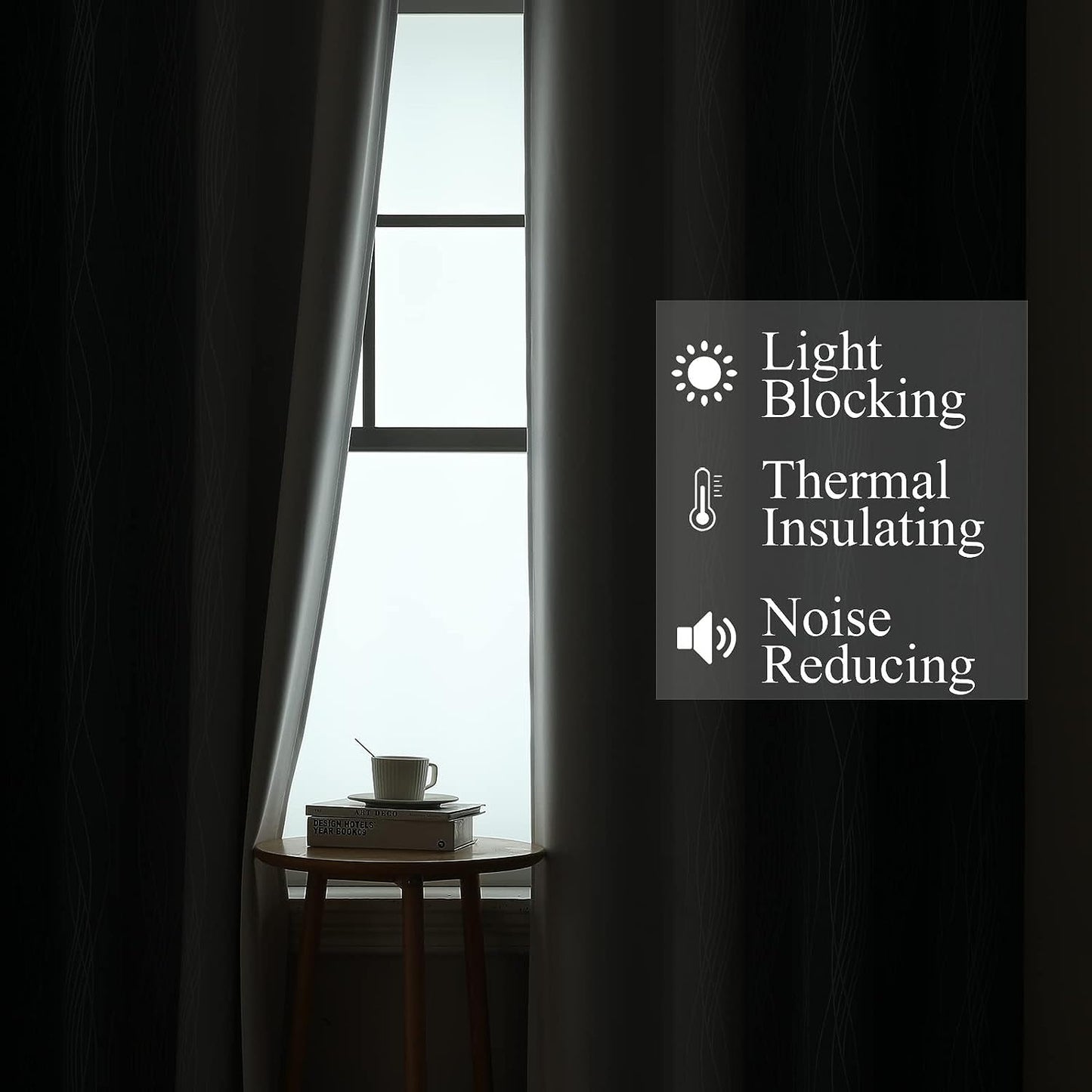 Navy Blue and Greyish White Blackout Curtains 52Wx84L,2 Panels