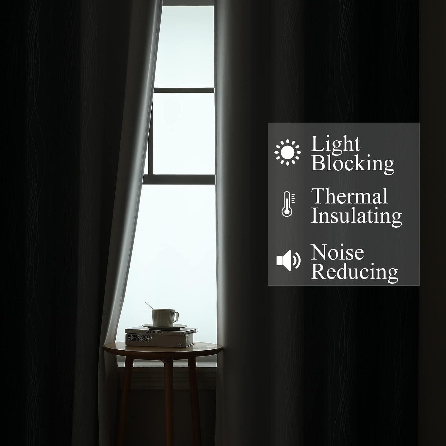 Navy Blue and Greyish White Blackout Curtains 52Wx84L,2 Panels