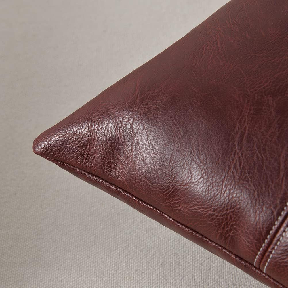 2 Packs Burgundy Lumbar Faux Leather Decorative Throw Pillow Covers 12X20 Inch