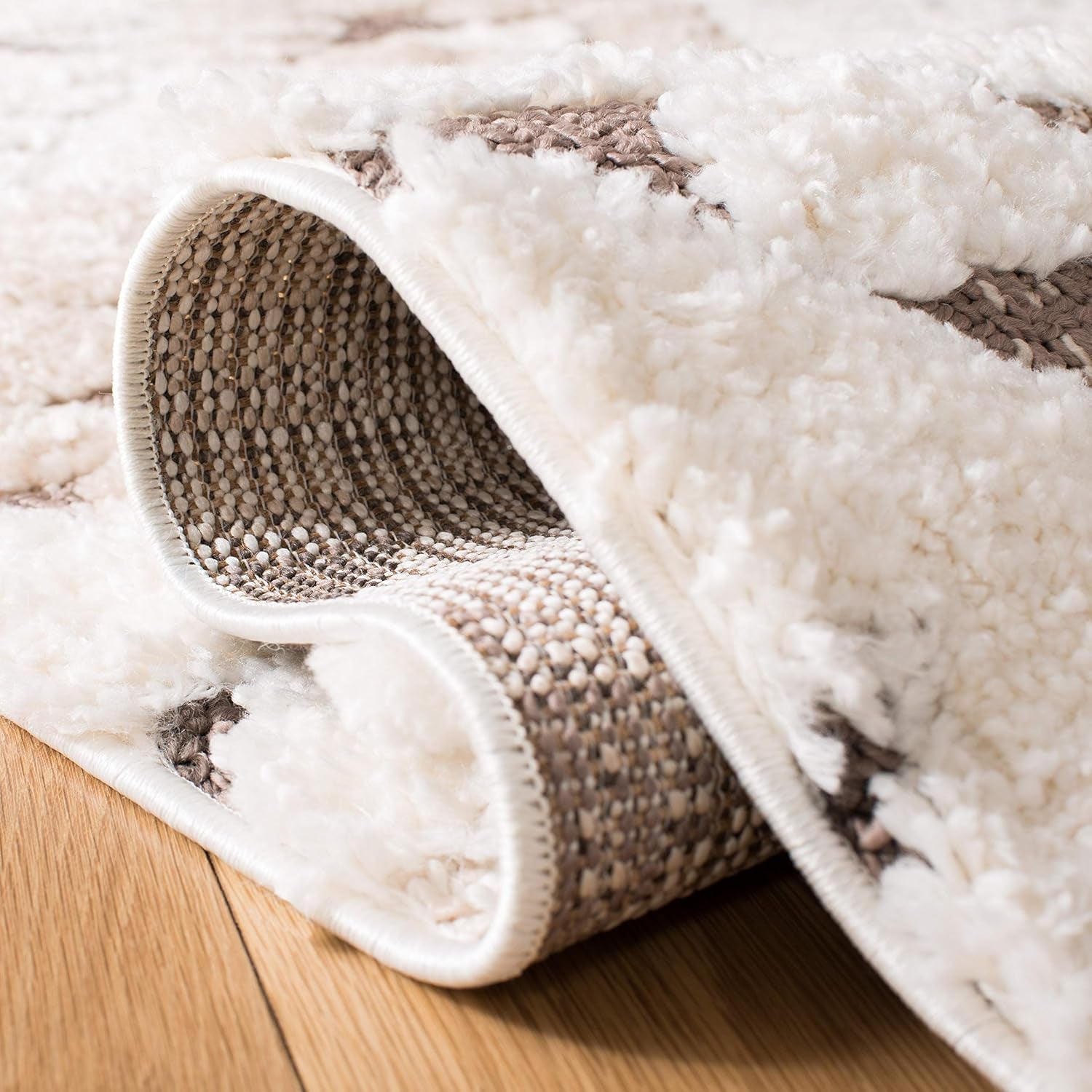 Moroccan Tassel Shag Collection Area Rug - 6'7" Square, Ivory & Brown, Boho Design, Non-Shedding & Easy Care (MTS688A)