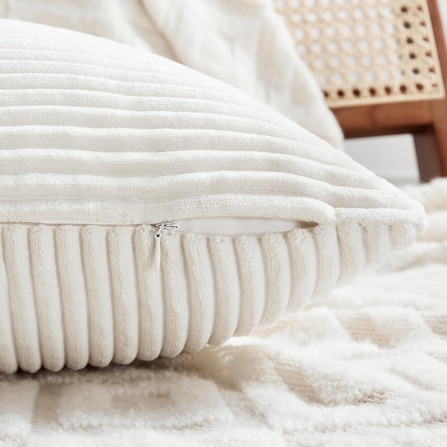 2 Packs Cream White Lumbar Decorative Throw Pillow Covers 12X20 Inch
