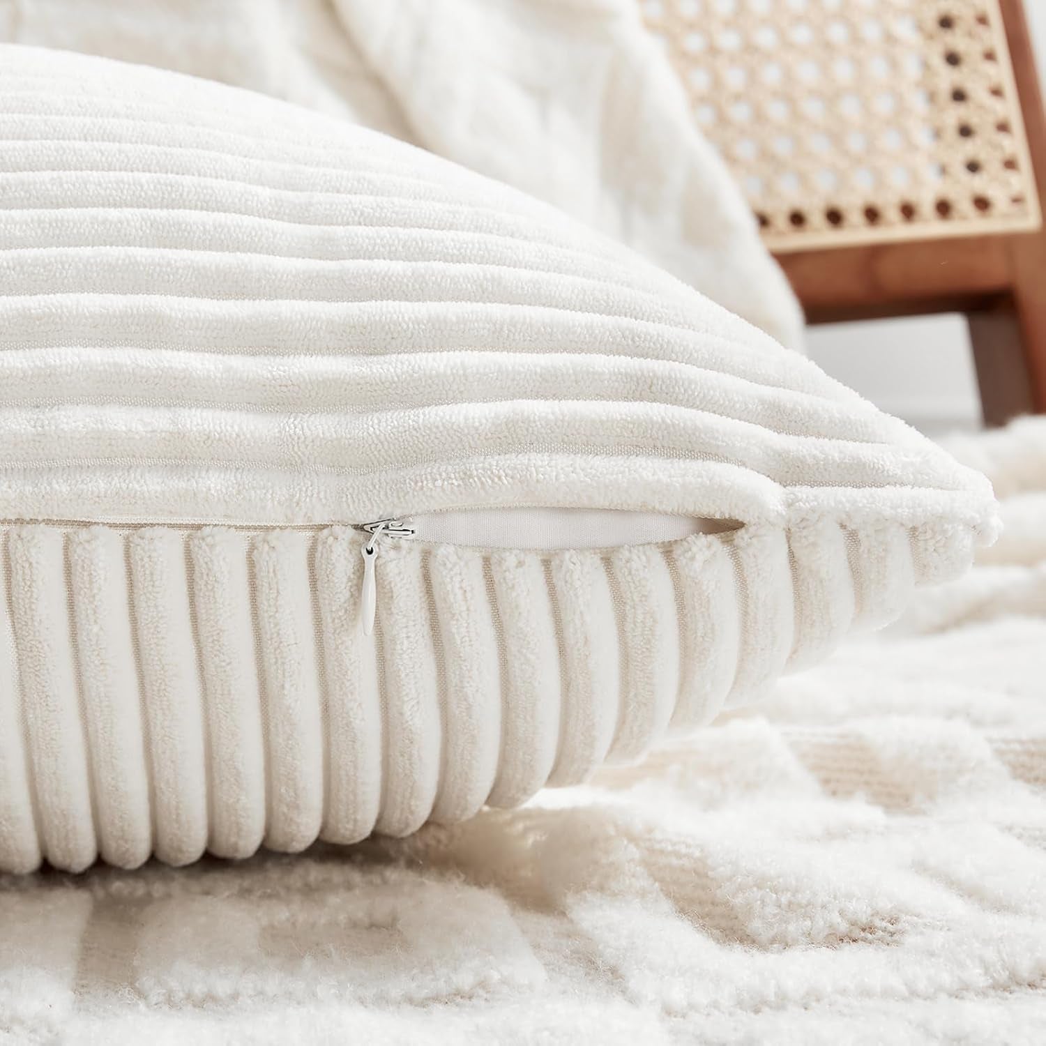 2 Packs Cream White Lumbar Decorative Throw Pillow Covers 12X20 Inch