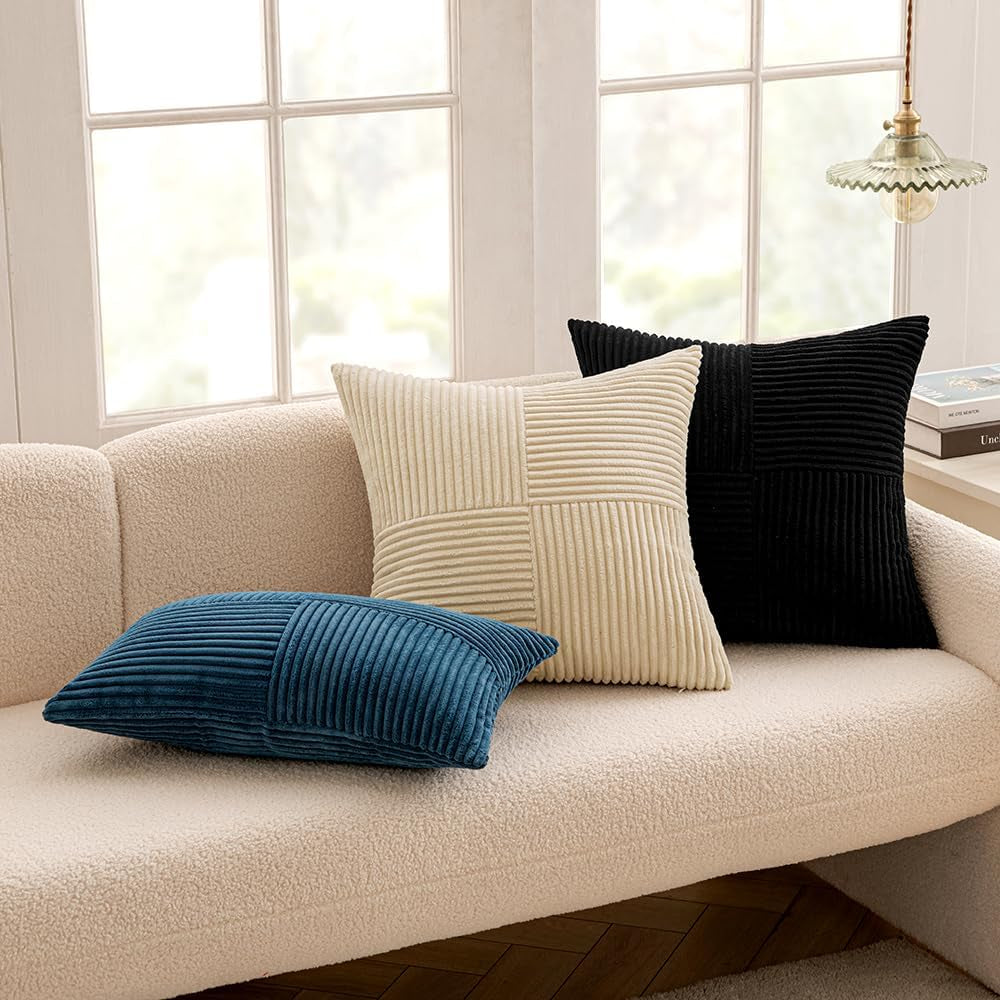 Black Corduroy Throw Pillow Covers Pack of 2 18X18 Inch