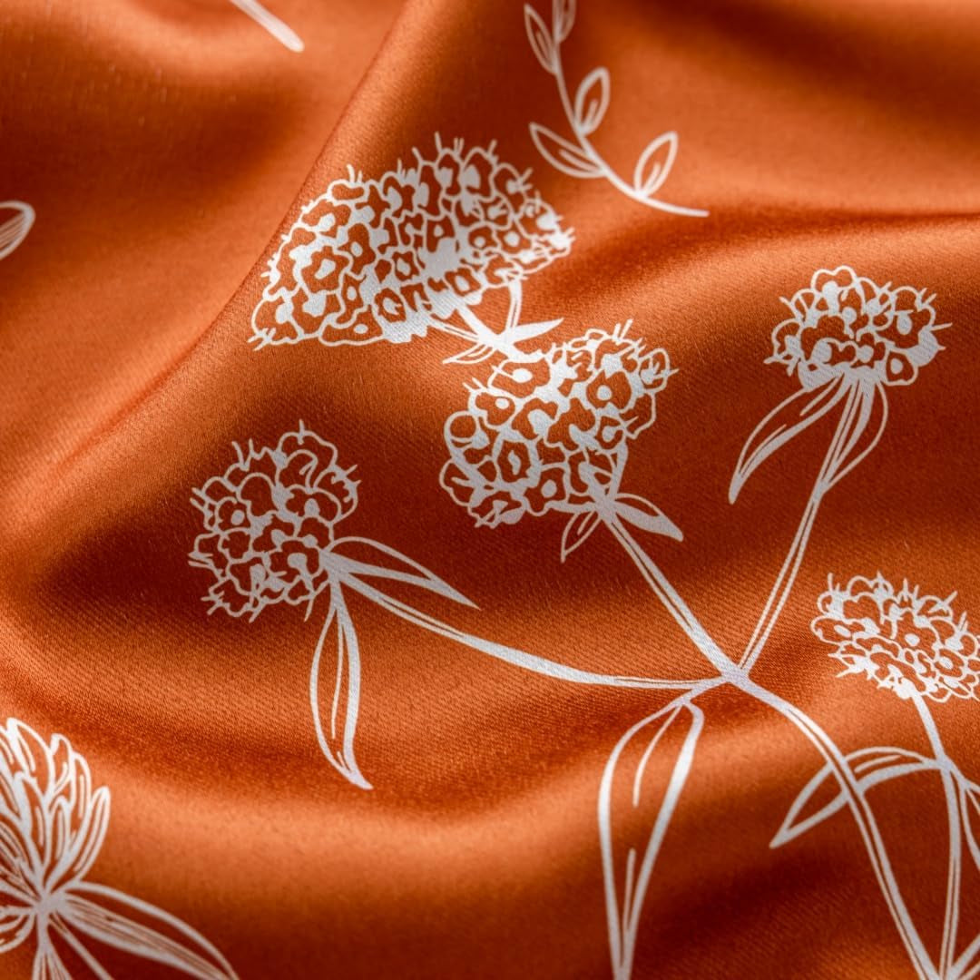 Burnt Orange Floral Curtains 100% Blackout Curtains for Bedroom 84 Inch Long 2 Panels,52Wx84L