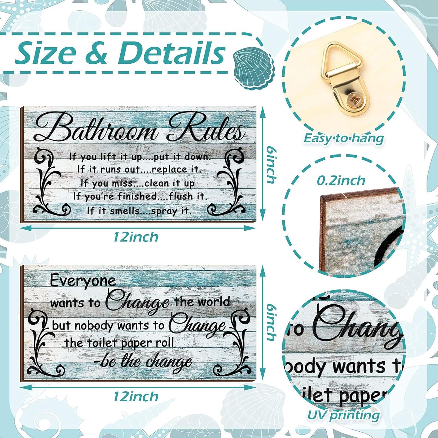 2 Pieces Funny Bathroom Signs Bathroom Wall Decor, Farmhouse Rustic Wooden Signs (Chic Style)