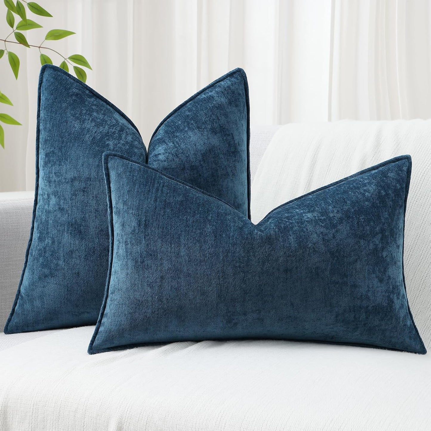 Couch Throw Pillow Covers 12X20 Set of 2, Decorative Soft Chenille Lumbar Pillow Covers, Poseidon