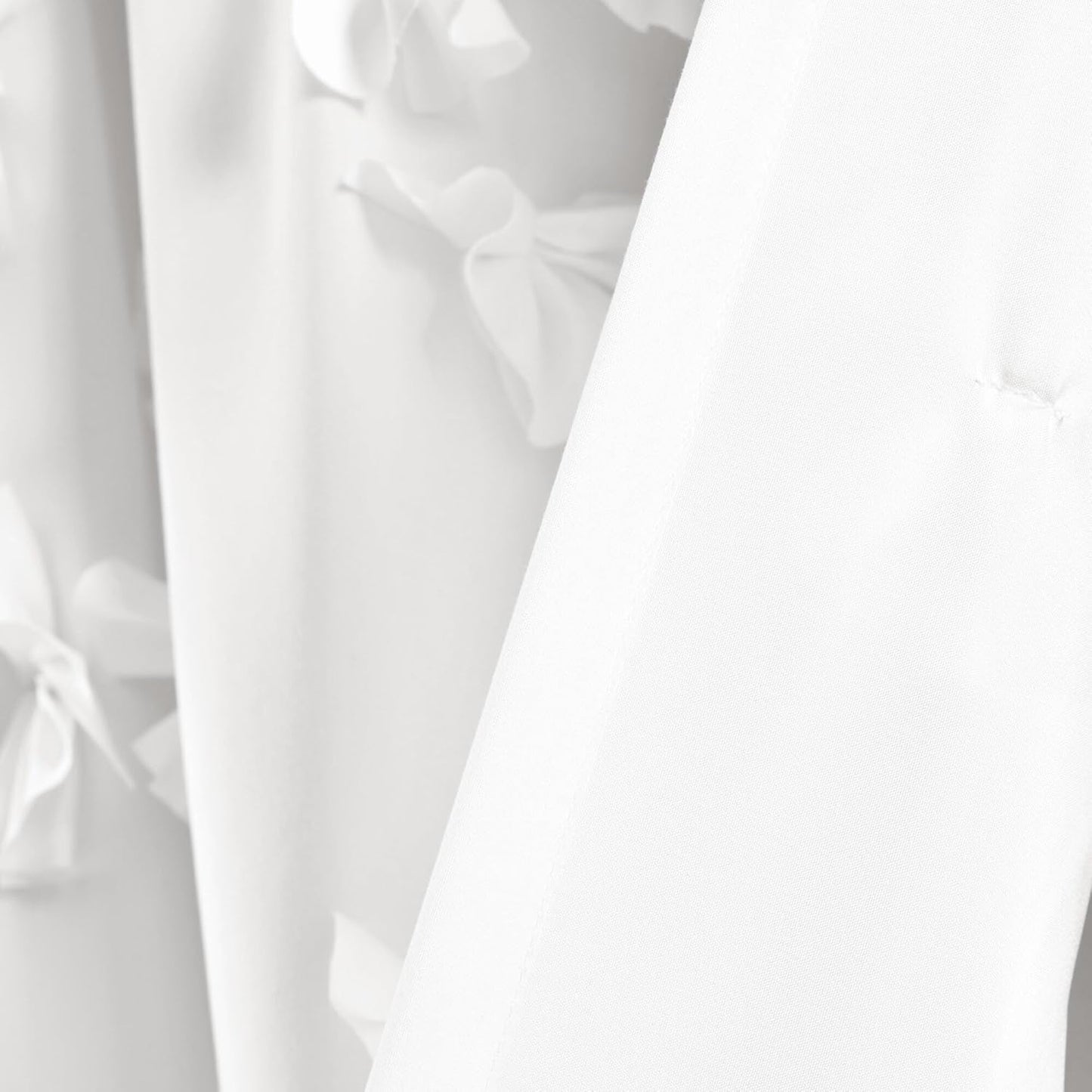 Window Curtain Panel - Charming Handmade Bow Details - Elegant Light Filtering Single Curtain - 54" W X 63" L, White