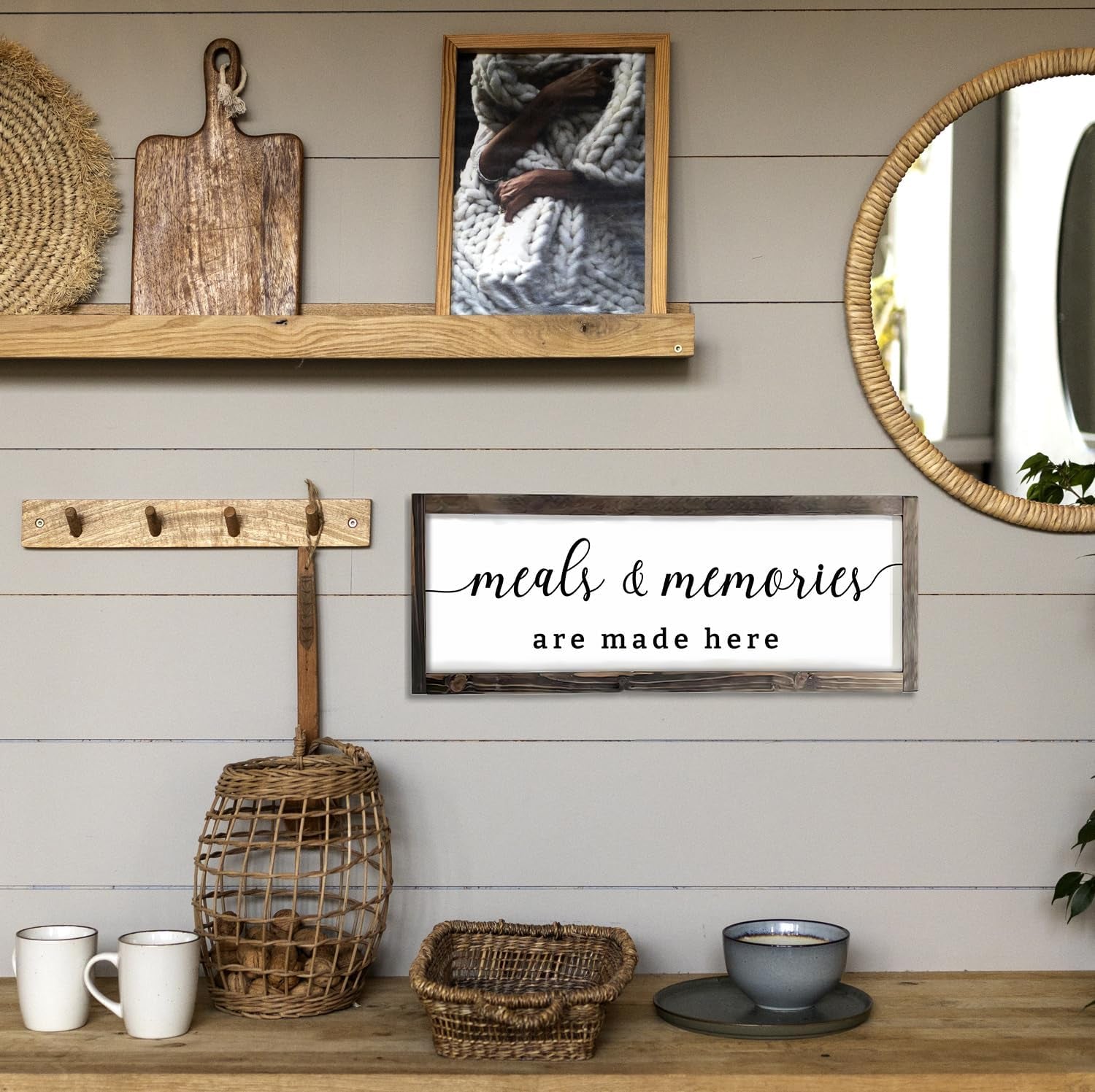 Farmhouse Kitchen Wall Decor, Meals and Memories Are Made Here Sign, Rustic Wood