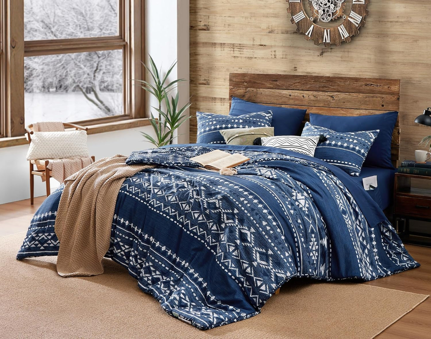 Twin Comforter Set - 5 Pieces Comforters, Warm Fluffy Boho Bedding (Blue, 66''X86'')
