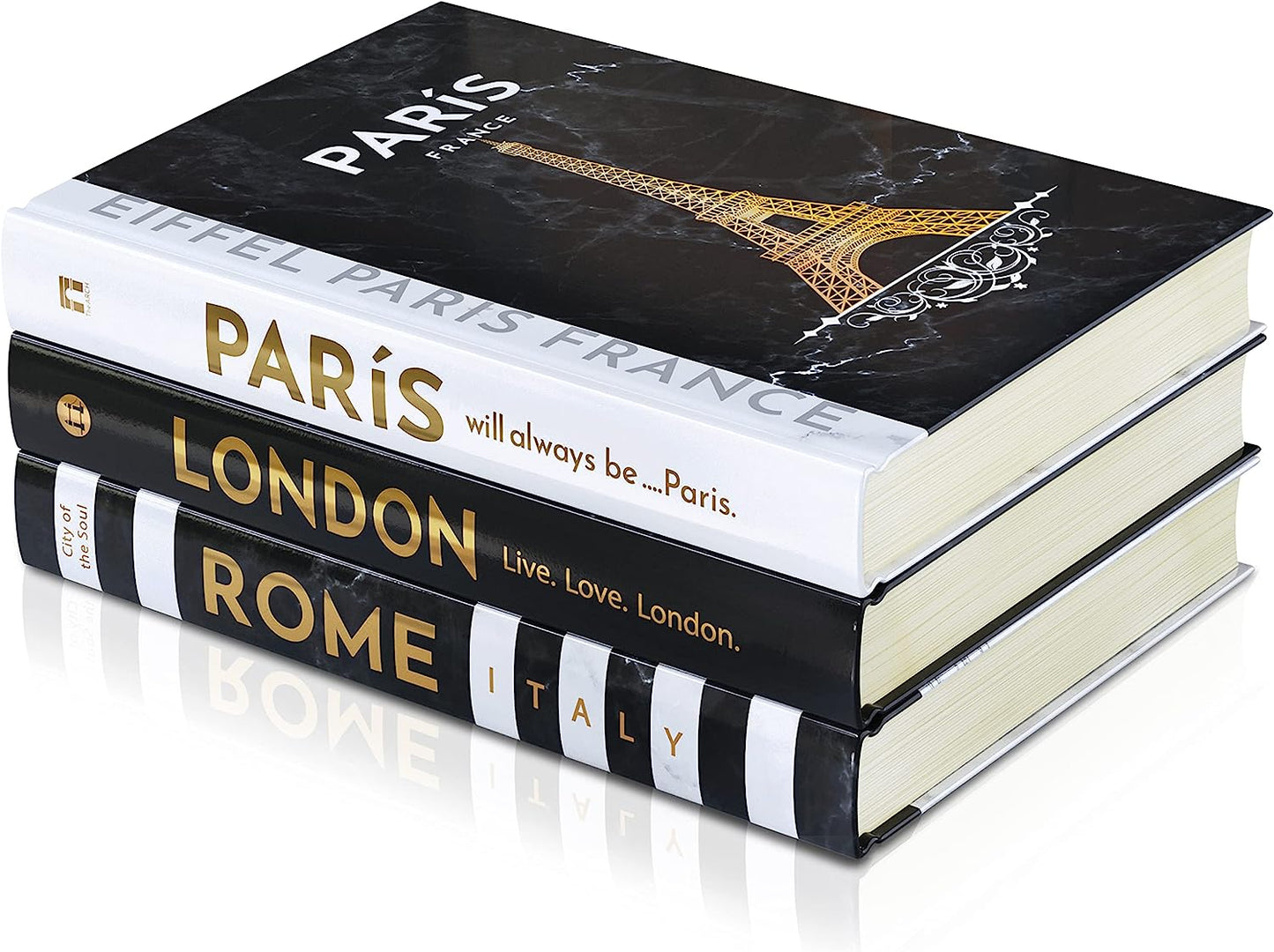 Decorative Books for Home Decor — Hardcover Faux Book Decor, Gold Foil Stamping Titles, Set of 3 — as Coffee Table/Entryway Table/Book Shelf Decor