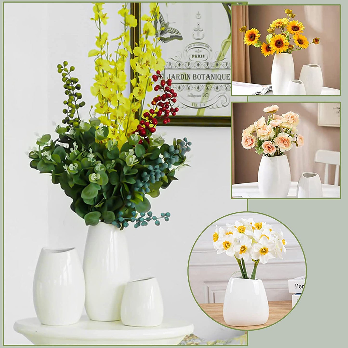 Ceramic Vase Set of 3 Flower Vases for Home Decor, Modern White Vase for Centerpieces, Ideal Shelf Decor/Table/Living Room Home Decor/White