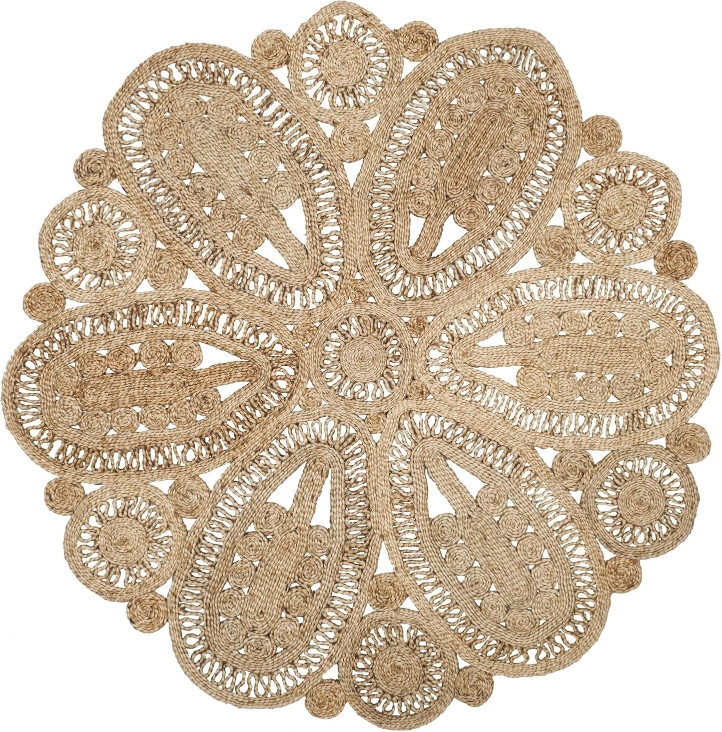 Natural Fiber Collection Area Rug - 5' Round, Natural, Handmade Boho Charm Farmhouse Jute, (NF360A)