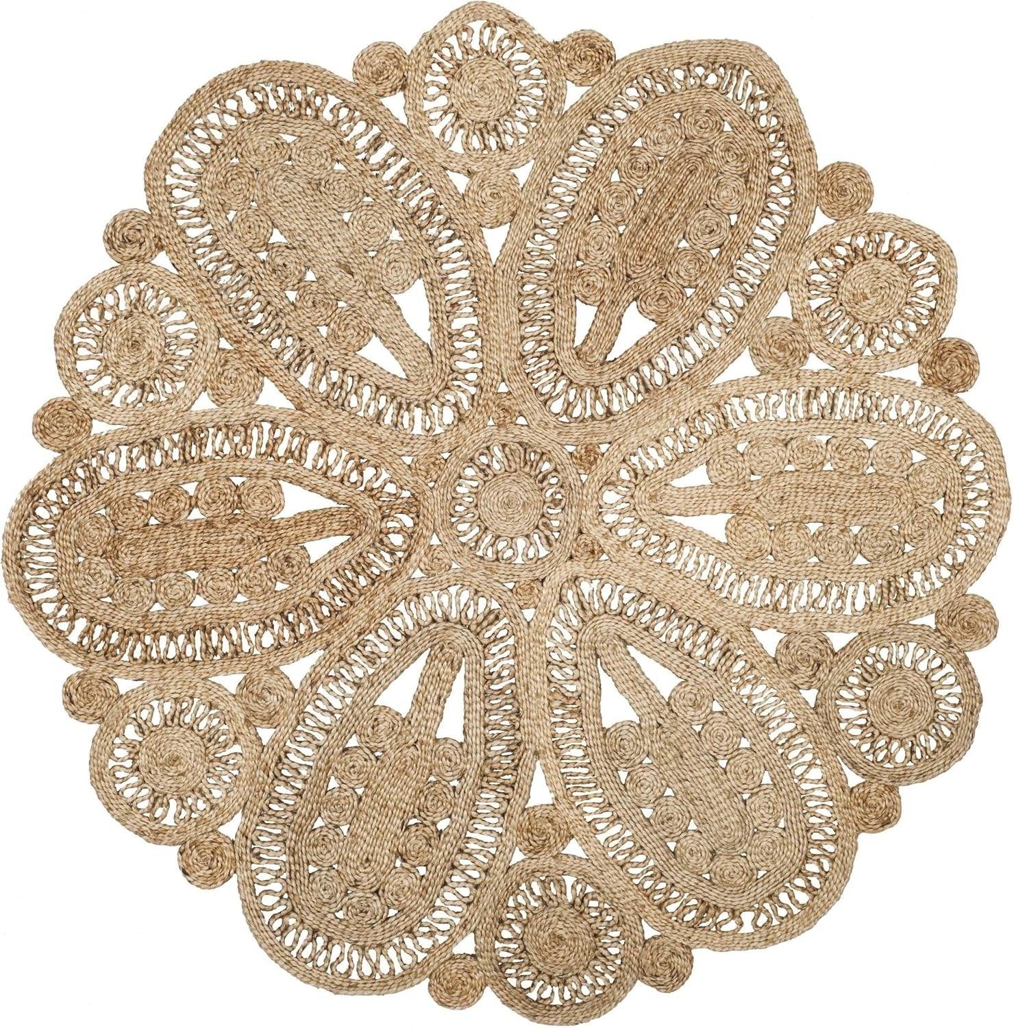 Natural Fiber Collection Area Rug - 5' Round, Natural, Handmade Boho Charm Farmhouse Jute, (NF360A)