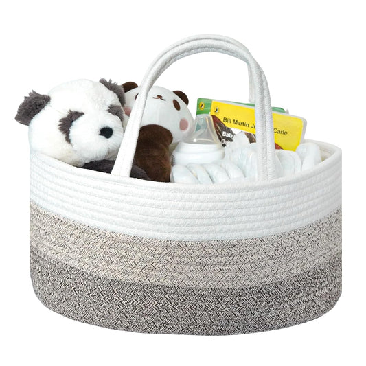 Baby Diaper Caddy Organizer, Large Cotton Rope Nursery Diaper Basket - Gradient Brown