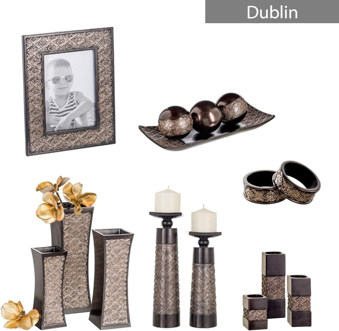 Dublin Home Decor Bowl and Orbs Set - Coffee Table Decor - Centerpiece Table Decorations for Living Room Decor - Decorative Accents Bowl with Spheres Balls for Dining Table Decor Brown