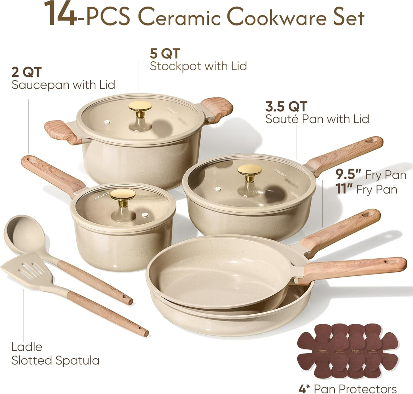 14Pcs Pots and Pans Set Non Stick, Ceramic Cookware Set, Non-Toxic Kitchen Cooking Set, PFAS and PFOA Free